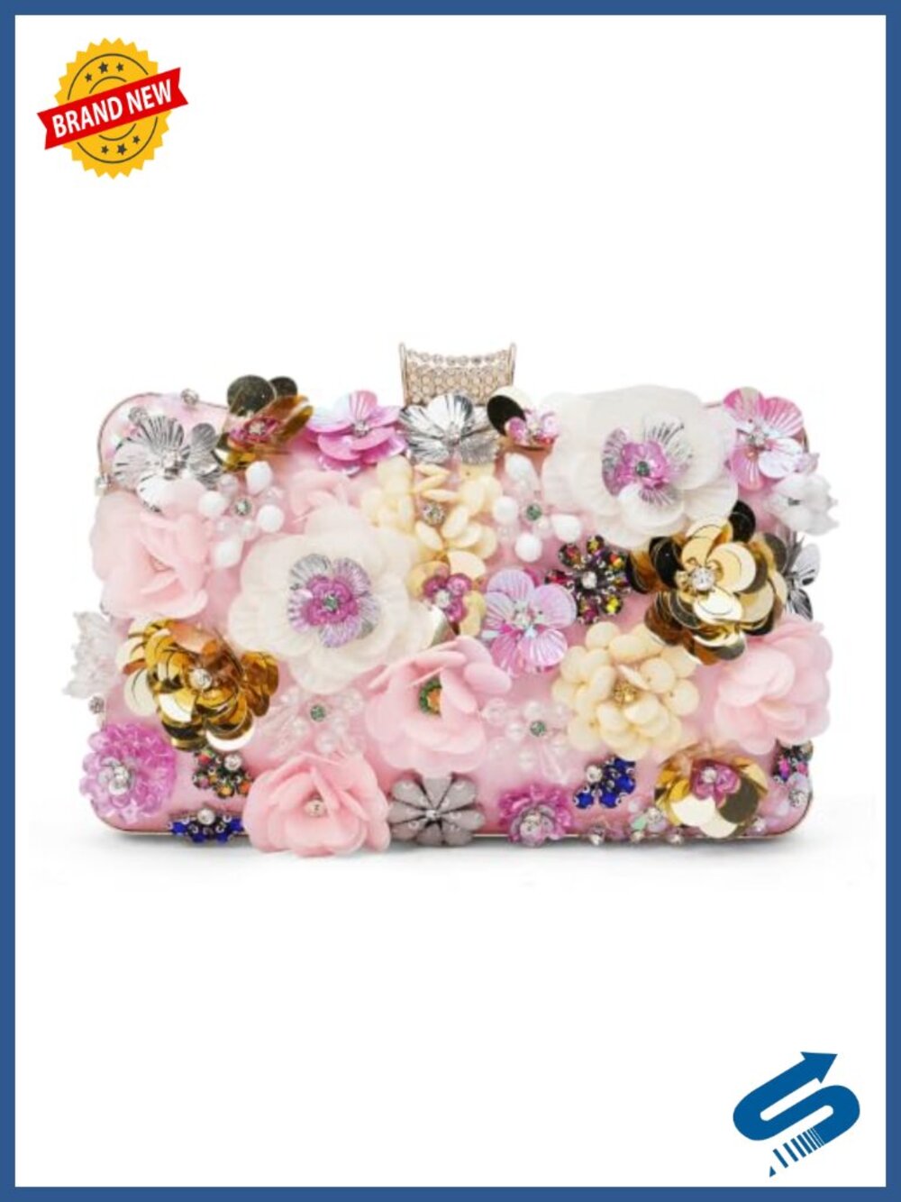 Women's Clutch Purse Flower Evening Handbag Detachable Chain Formal Party